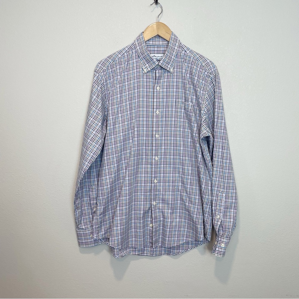 Peter Millar Freeman Park Tattersall Button Down Shirt in Multicolor Plaid Large